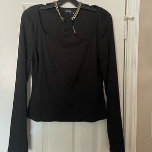 NWT Cider Elegant Black Long Sleeve Top with Gold Chain - XL
